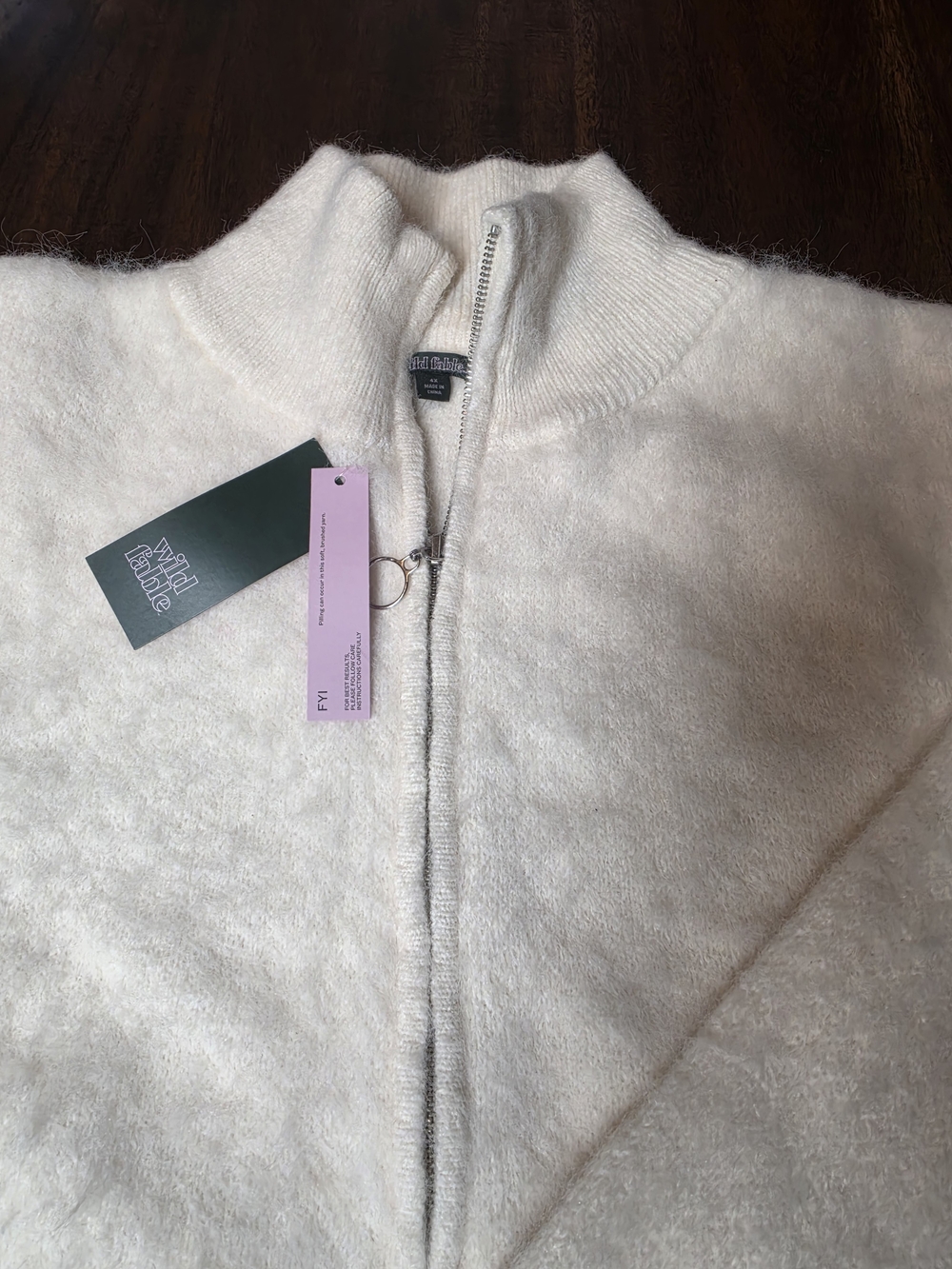 wild fable Cream Fuzzy Half-Zip Turtleneck Sweater
